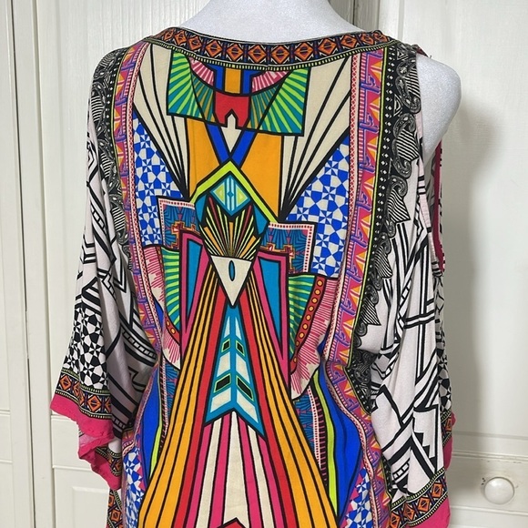 Flying Tomato Women's Aztec Print Cold Shoulder Tunic Top Mini Dress Sz M - Picture 8 of 12